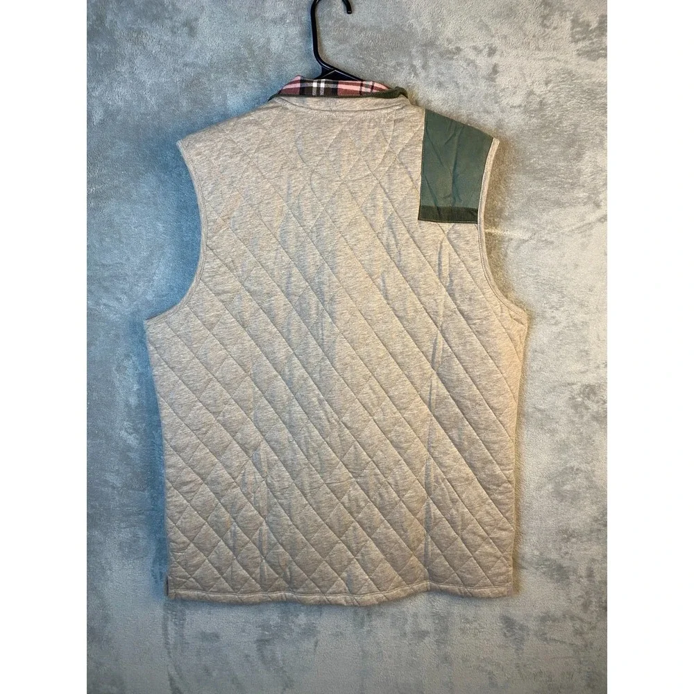 Southern Marsh Men's Vest Large Gray Quilted Full Zip Pockets Plaid Collar